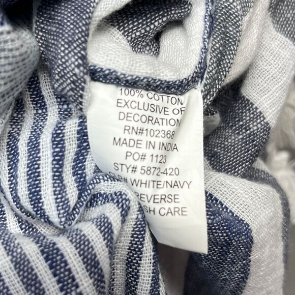 Blue Island Striped Crochet Trim Tassel Caftan Swim Cover Up Dress Coastal Large - Picture 6 of 12